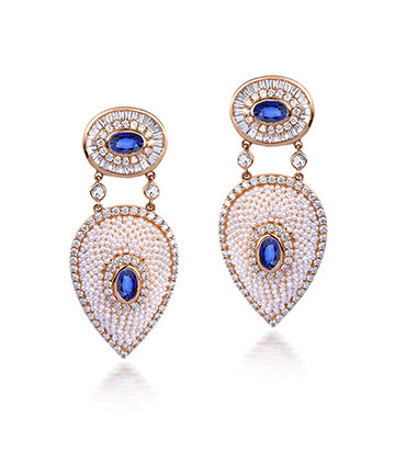 Pearl, Diamond and Blue sapphire earrings